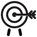 Icon illustrating a bull's-eye target being hit.