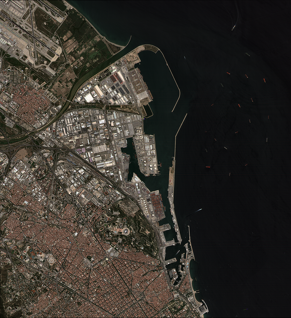 High-resolution satellite image of Barcelona port captured by OpenConstellation