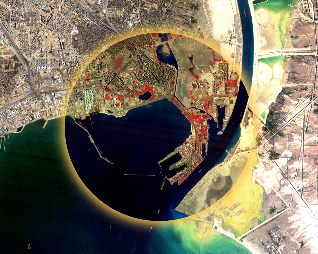 Satellite image of port infrastructure and coastline for infrastructure and asset monitoring