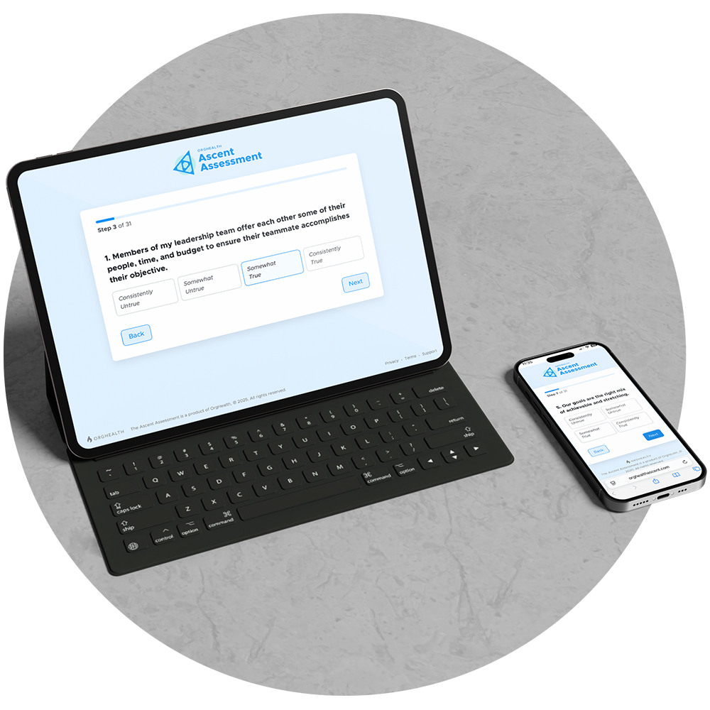 Ascent Assessment for Teams on tablet and phone