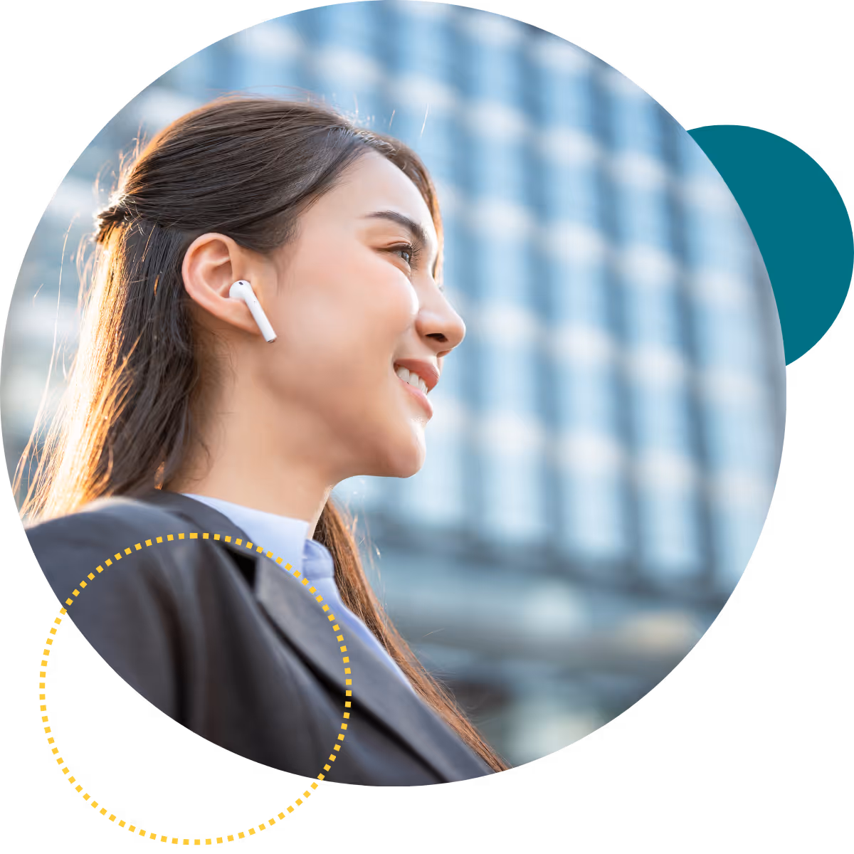 business person listening to podcast