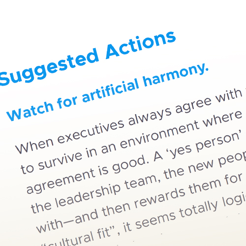 A Suggested Actions section in The Ascent Assessment with a paragraph about watching for artificial harmony