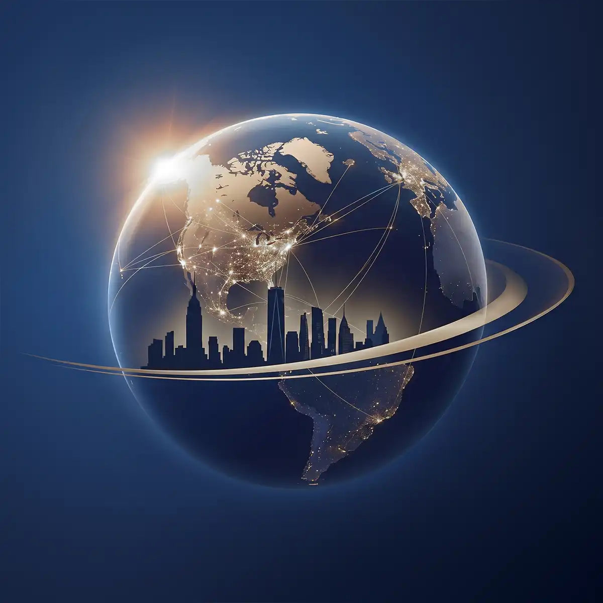 Graphic for Rosenblatt Securities Global Exchange Leader Conference 2026, showing a glowing Earth globe with network lines and a city skyline.