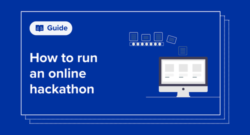 Text reads "How to run an online hackathon" next to an illustration of a computer monitor