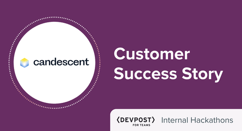 Candescent logo next to text that reads "Customer Success Story" above the Devpost for Teams logo and text that reads "Internal Hackathons"