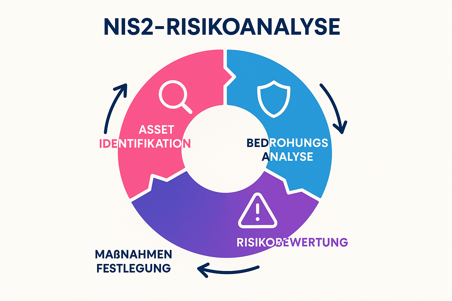 Die grundlegenden Schritte der NIS2-Risikoanalyse: Dieses Bild hilft, das abstrakte Konzept in einen greifbaren, zyklischen Prozess zu verwandeln, der die Basis für Automatisierung legt.