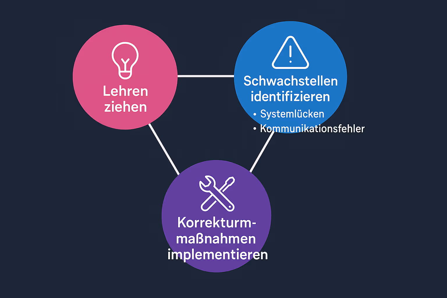 Diese Grafik fasst die wichtigsten Erkenntnisse der Post-Incident Review zusammen und verankert die zentrale Bedeutung kontinuierlicher Anpassungen zur NIS2-Konformität visuell im Gedächtnis.
