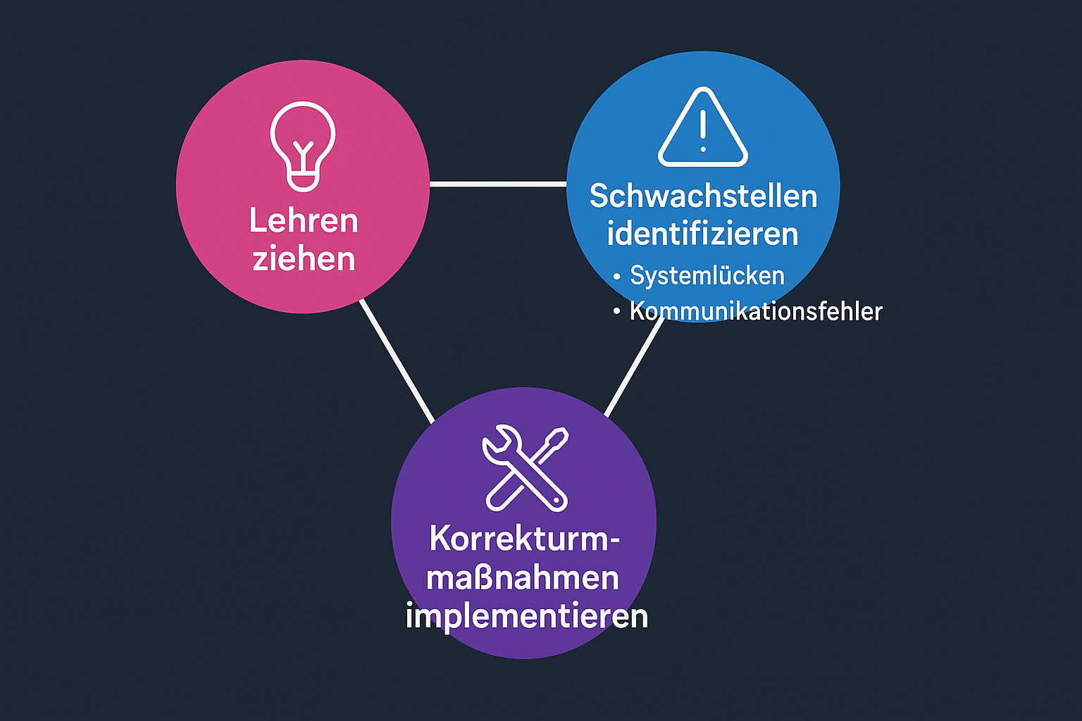 Diese Grafik fasst die wichtigsten Erkenntnisse der Post-Incident Review zusammen und verankert die zentrale Bedeutung kontinuierlicher Anpassungen zur NIS2-Konformität visuell im Gedächtnis.