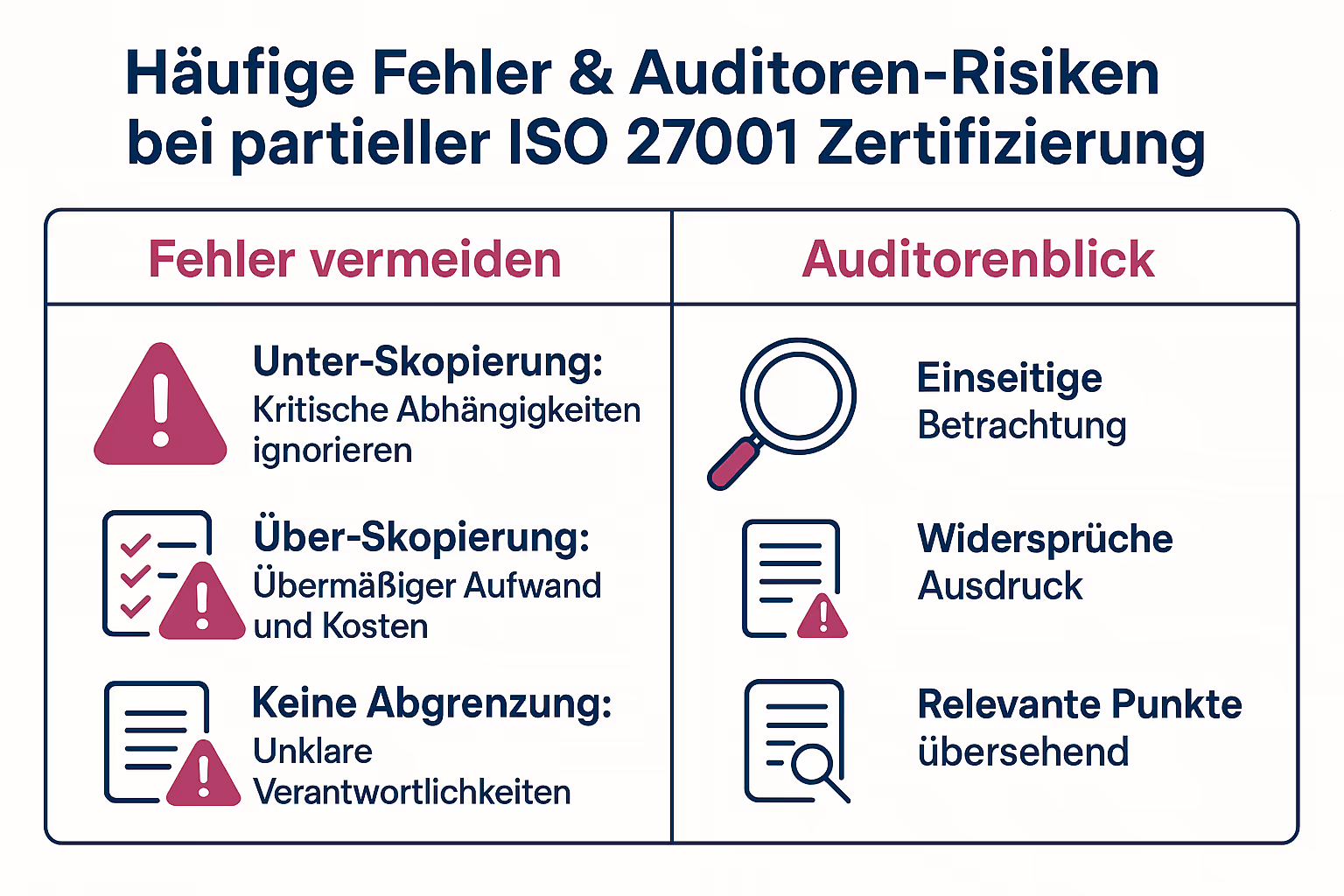 Diese Übersicht hilft dabei, kritische Stolperfallen bei der Scope-Abgrenzung zu erkennen und zeigt auf, worauf Auditoren besonders achten.