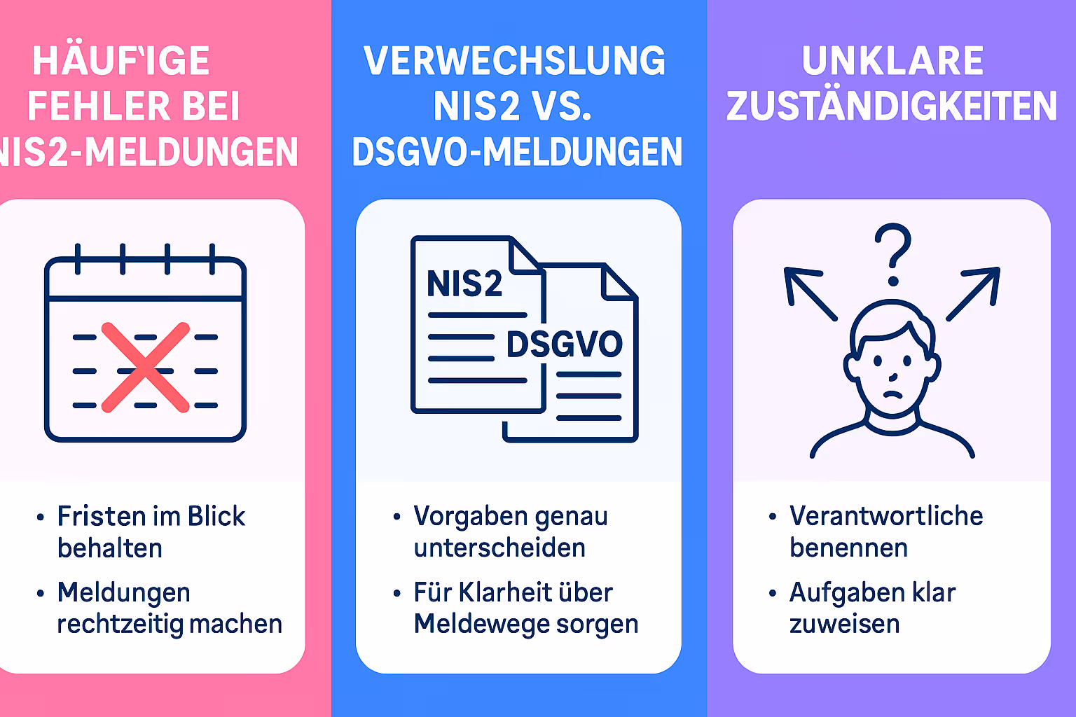Diese übersichtliche Visualisierung hilft dabei, typische Fehler bei der NIS2-Meldung zu erkennen und zu vermeiden – ein wertvoller Erinnerungsanker für alle Incident-Responder.