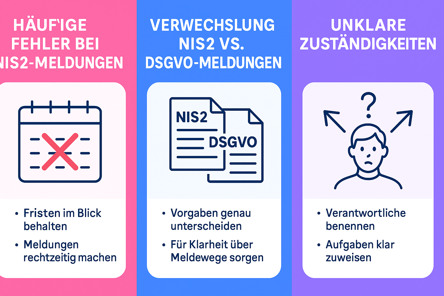 Diese übersichtliche Visualisierung hilft dabei, typische Fehler bei der NIS2-Meldung zu erkennen und zu vermeiden – ein wertvoller Erinnerungsanker für alle Incident-Responder.