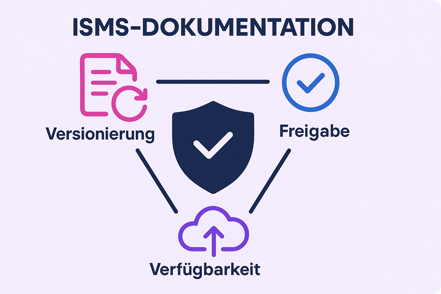 Infografik zu den Prinzipien der Informationssicherheit: Versionierung, Freigabe und Verfügbarkeit