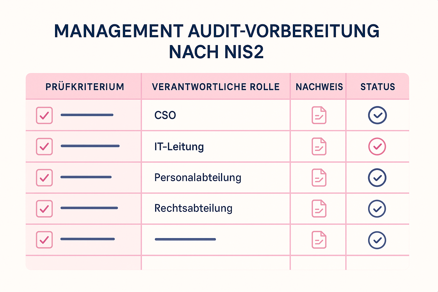 Audit-Checkliste für das Management: Praktische Übersicht zur Einhaltung der NIS2-Vorgaben und Nachweisführung im Compliance-Audit.