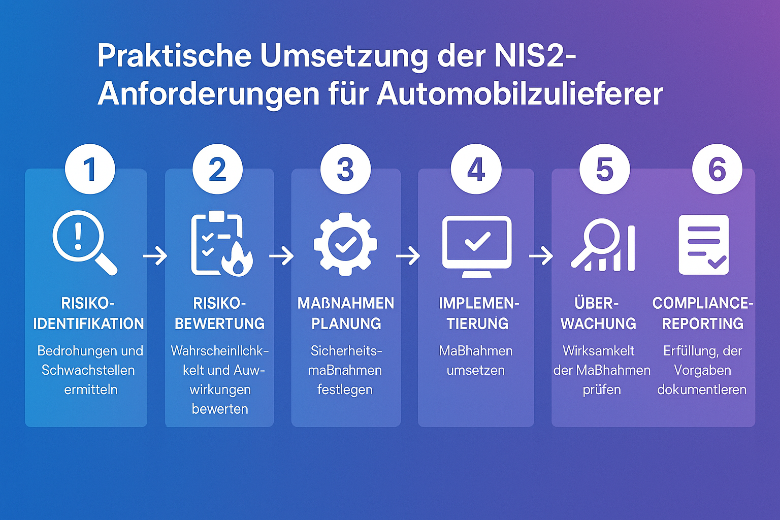 Abschnitt zur praktischen Umsetzung, um Schritte der NIS2-Konformität in der Lieferkette aufzuschlüsseln