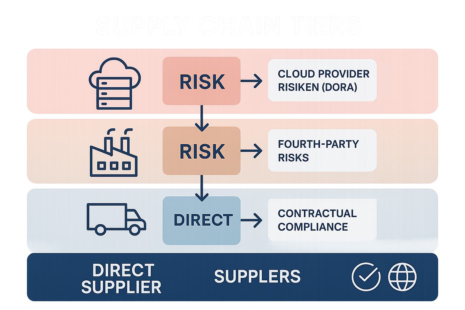 Lieferketten-Risikoebenen und -Komplexitäten: Ein Überblick zu erweiterten Sicherheitsaspekten bei NIS2 inklusive Cloud und Drittanbietern.