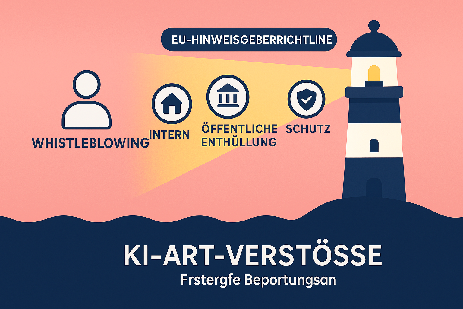 Diese Infografik macht das abstrakte Konzept von Whistleblowing im Kontext des EU AI Acts verständlich, indem sie die Rolle der Hinweisgeber, die verfügbaren Meldewege und die Schutzmechanismen visuell veranschaulicht.