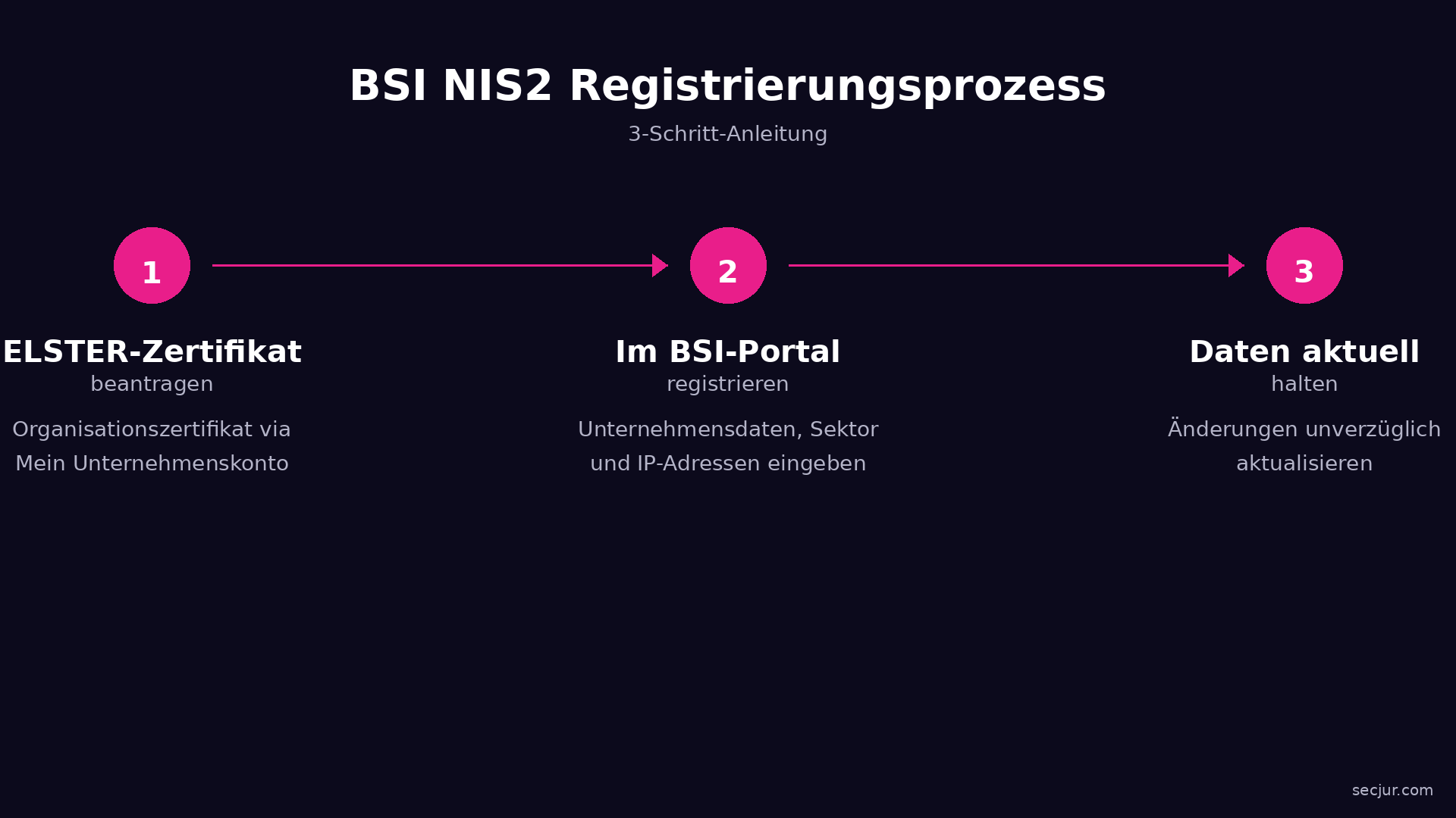 BSI NIS2 Registrierungsprozess in drei Schritten: ELSTER-Zertifikat, BSI-Portal, Registrierung