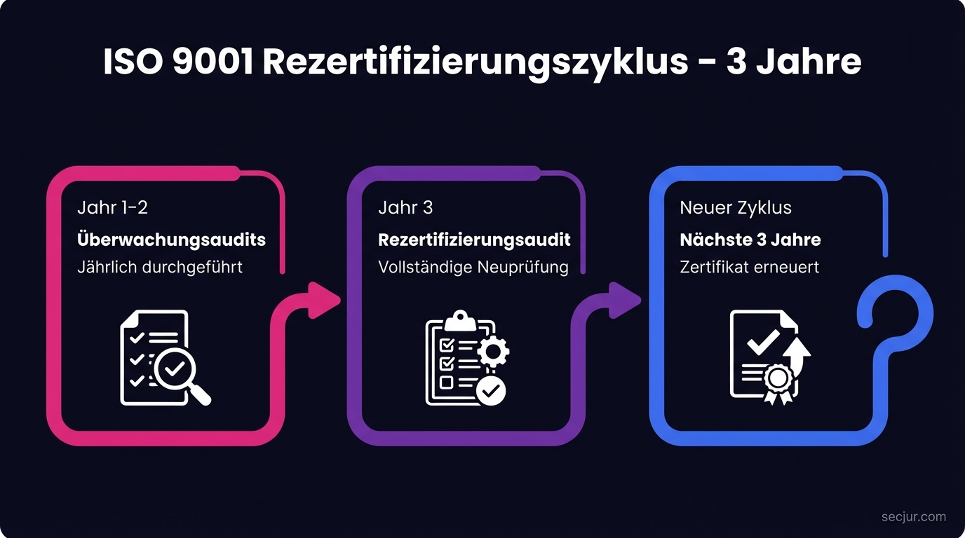 ISO 9001 Rezertifizierungszyklus: 3-Jahres-Periode mit Überwachungsaudits und Rezertifizierungsaudit