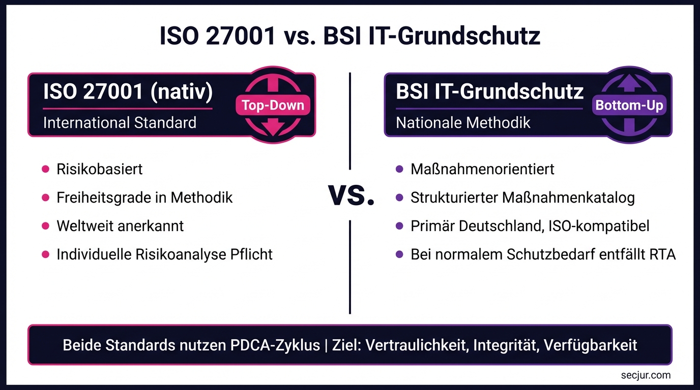 Vergleich ISO 27001 und BSI IT-Grundschutz — Top-Down vs. Bottom-Up Ansatz