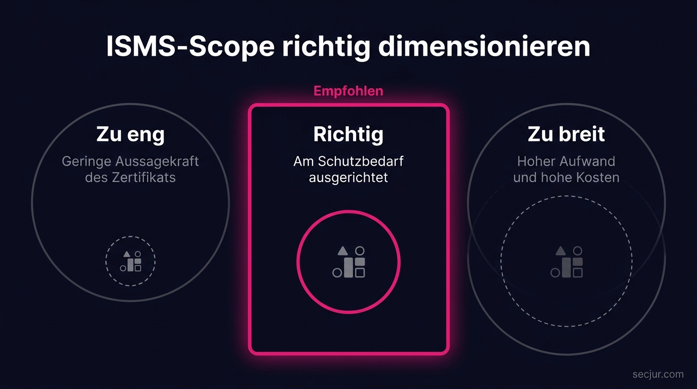 Vergleich: ISMS-Scope zu eng, zu breit und richtig dimensioniert