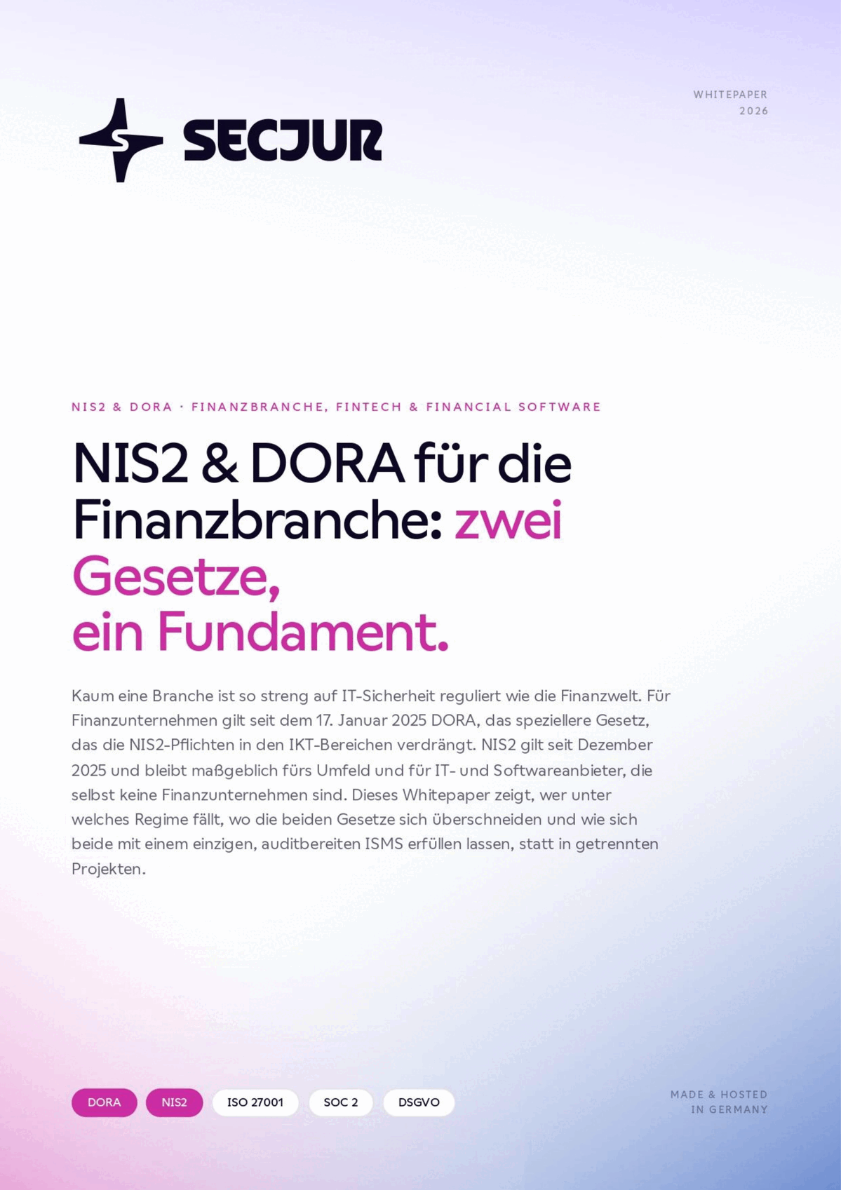 Cover des secjur Whitepapers NIS2 und DORA für die Finanzbranche