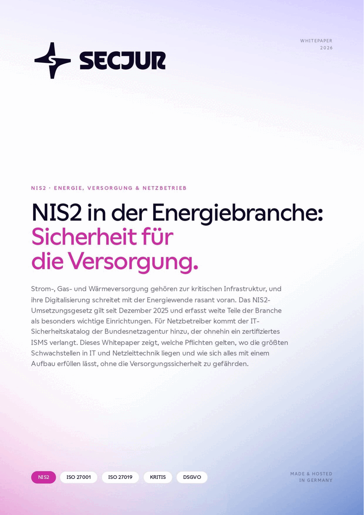 Cover des secjur Whitepapers NIS2 in der Energiebranche