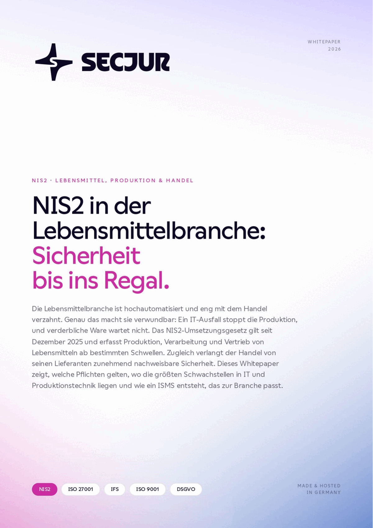 Cover des secjur Whitepapers NIS2 in der Lebensmittelbranche