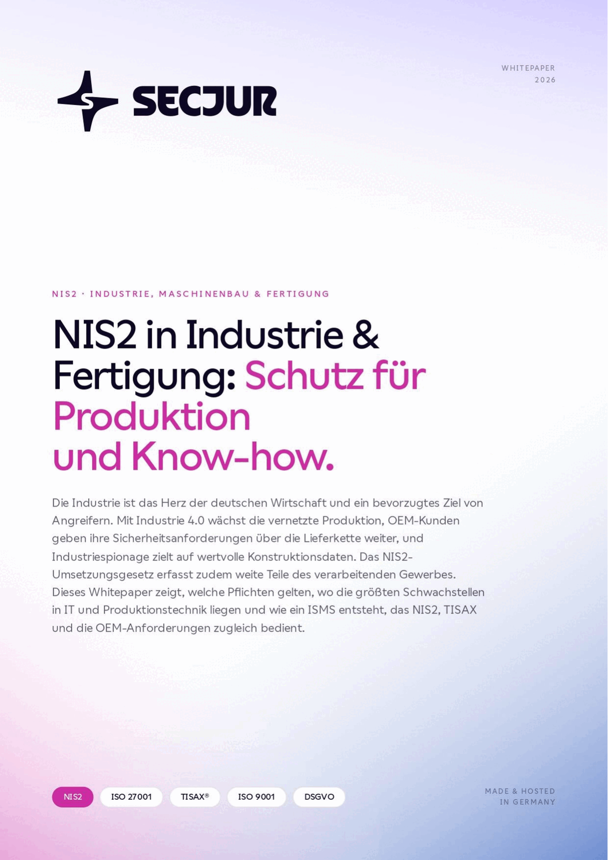 Cover des secjur Whitepapers NIS2 in Industrie und Fertigung
