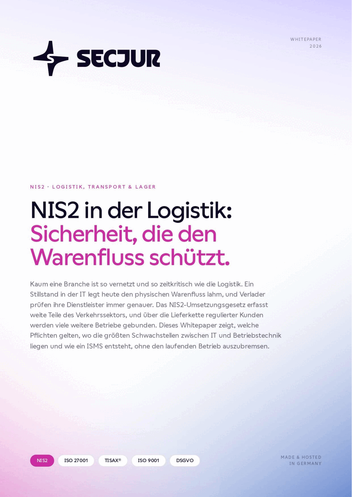 Cover des secjur Whitepapers NIS2 in der Logistik