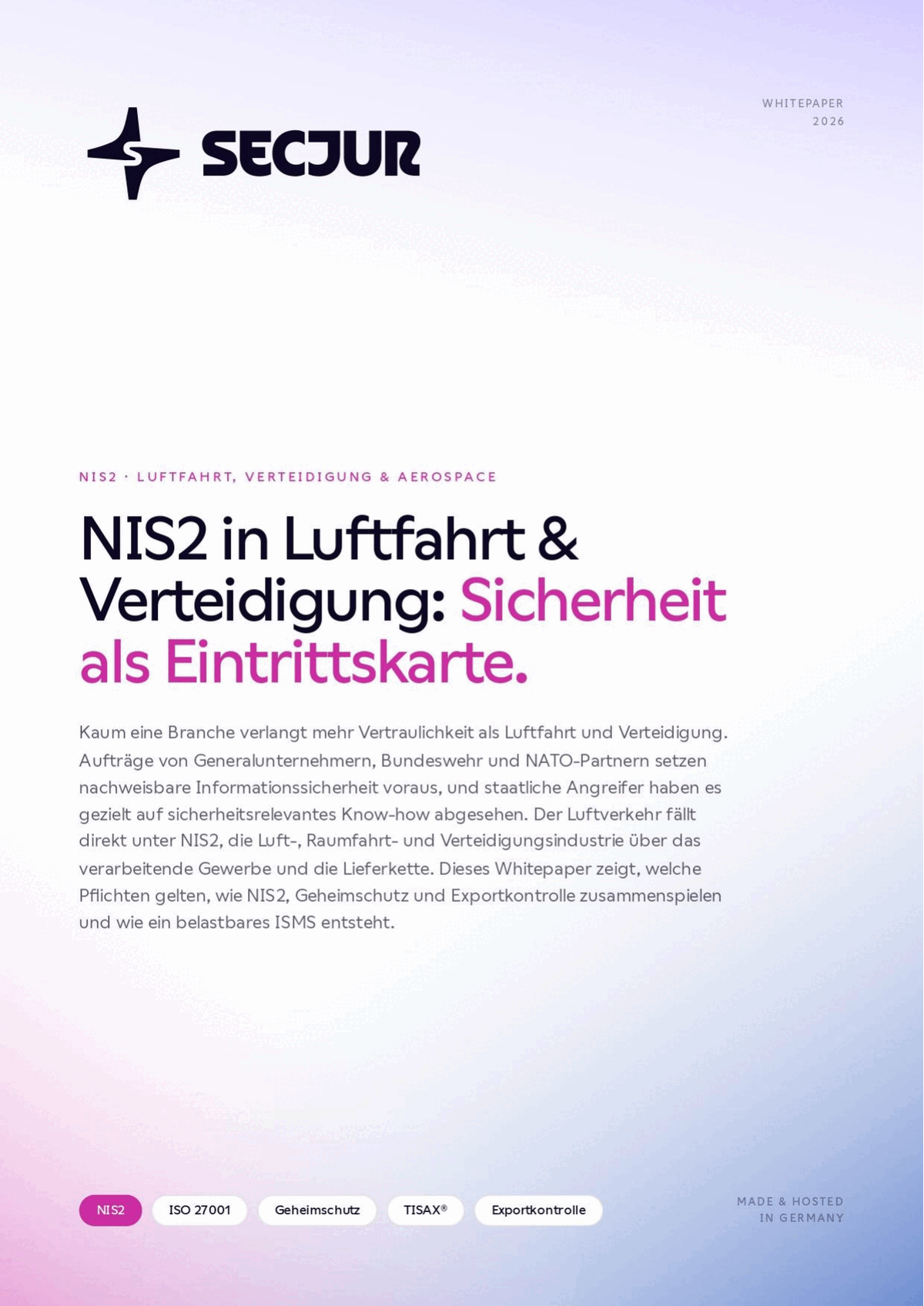Cover des secjur Whitepapers NIS2 in Luftfahrt und Verteidigung