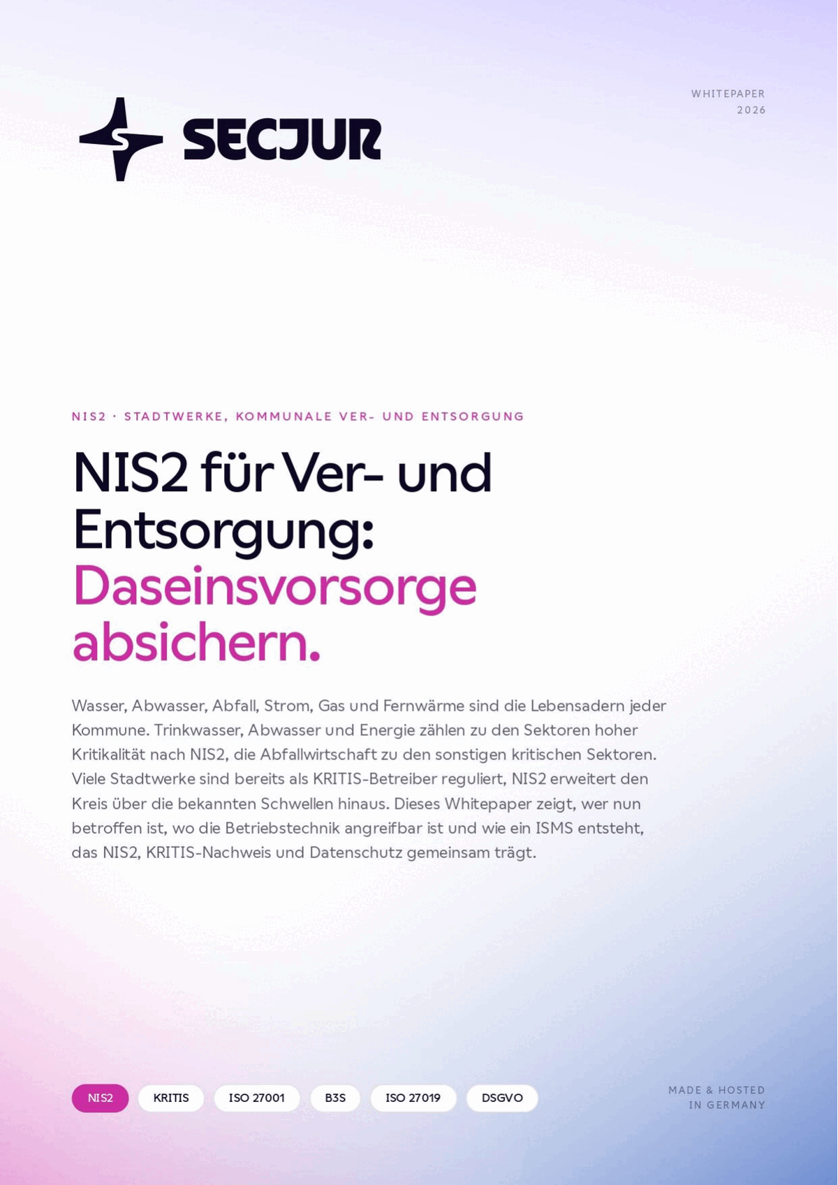Cover des secjur Whitepapers NIS2 für Ver- und Entsorgung