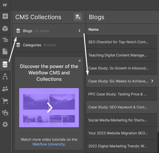 Navigating to blog article in Webflow Designer