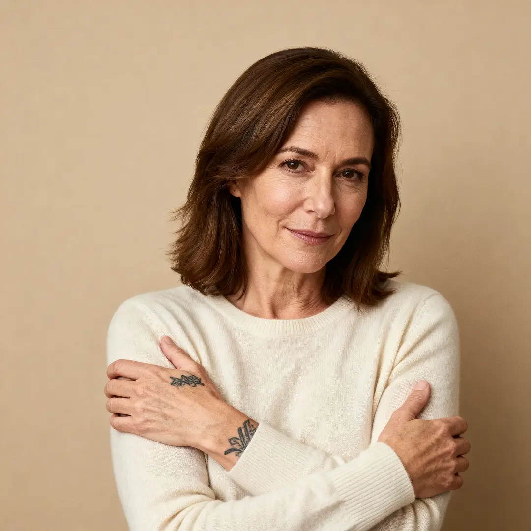 une femme mature gênée de ses tatouages..