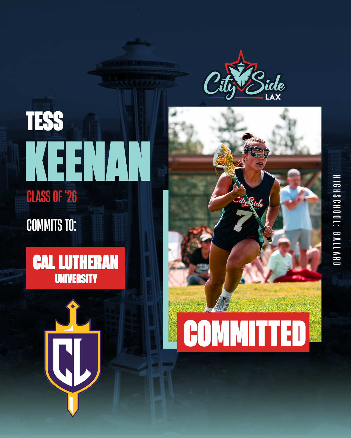 A graphic showing a lacrosse player committed to play in college