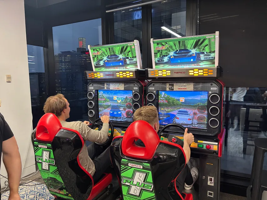 staff members enjoying a game