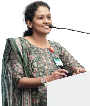 a woman speaking in mic