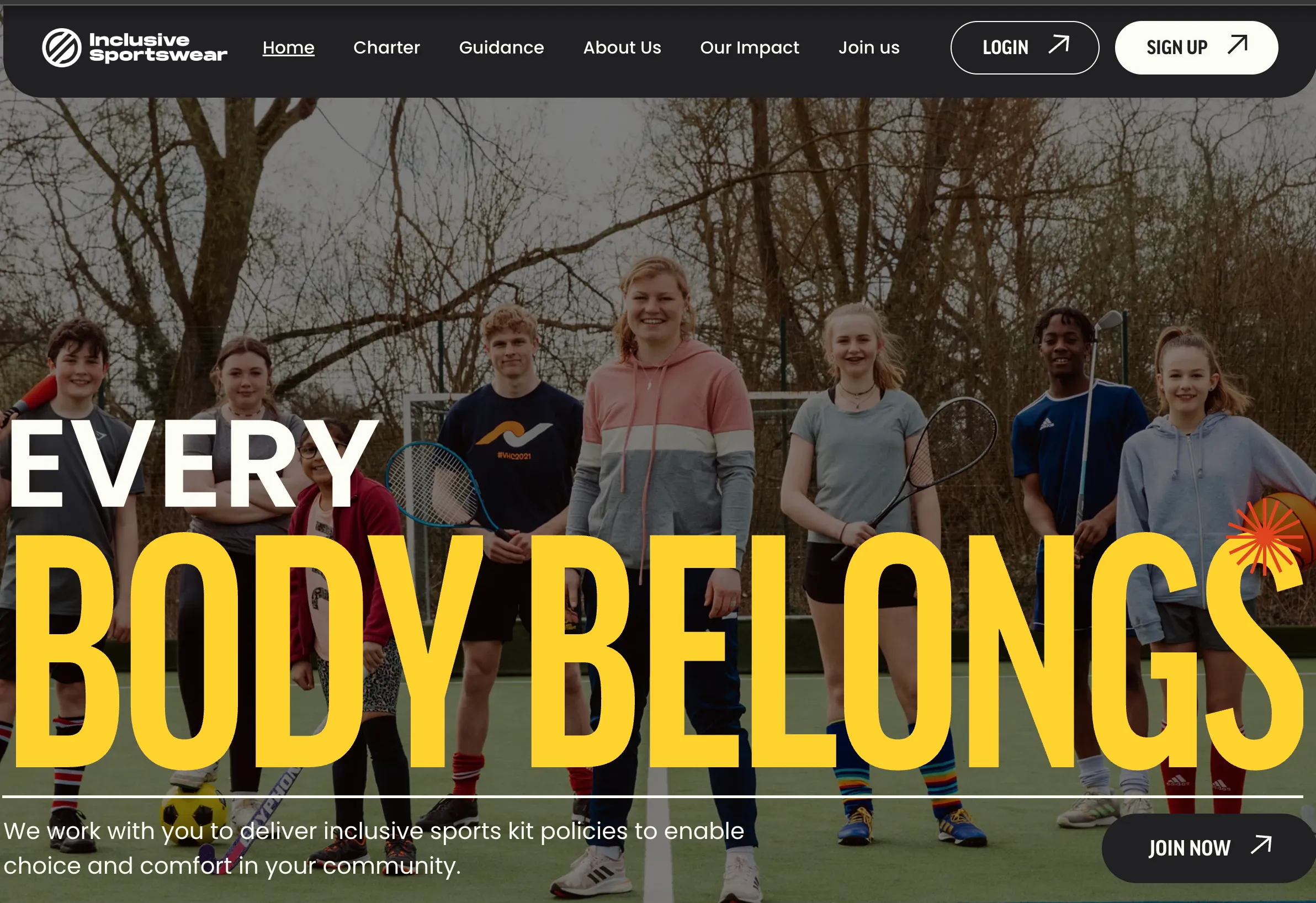 Inclusive Sportswear website screenshot showing Awwwards Honourable Mention recognition for exceptional design and user experience