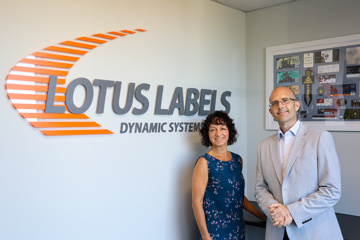 Our Head of Marketing Emma Pearce with Lotus Label's General Manager, Alex Moffat.