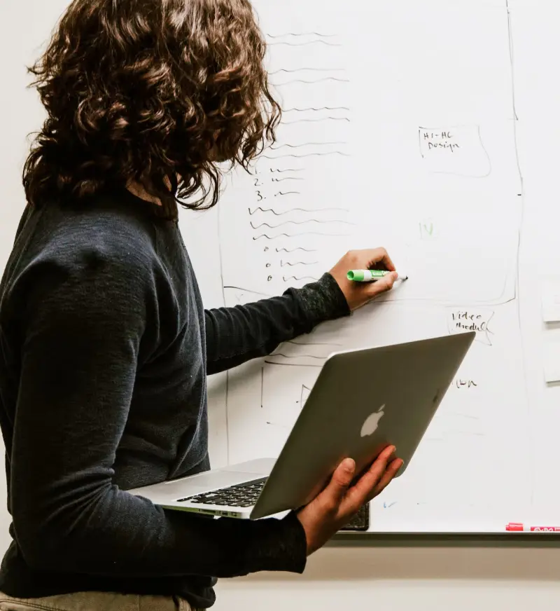 A man writing on the board