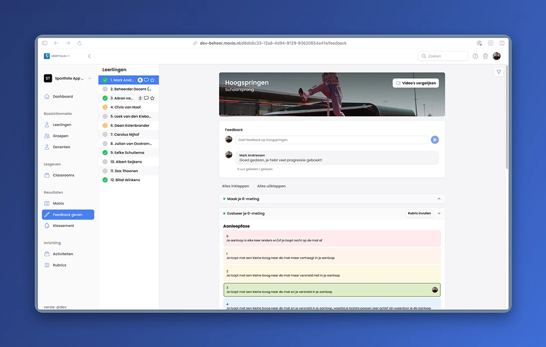 Voorbeeld hoe je zelf in de docenten omgeving feedback kunt geven