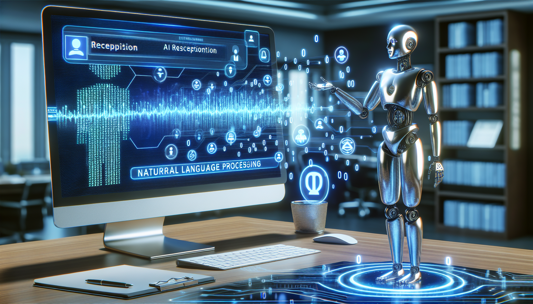 A visual representation of AI receptionist powered by Natural Language Processing