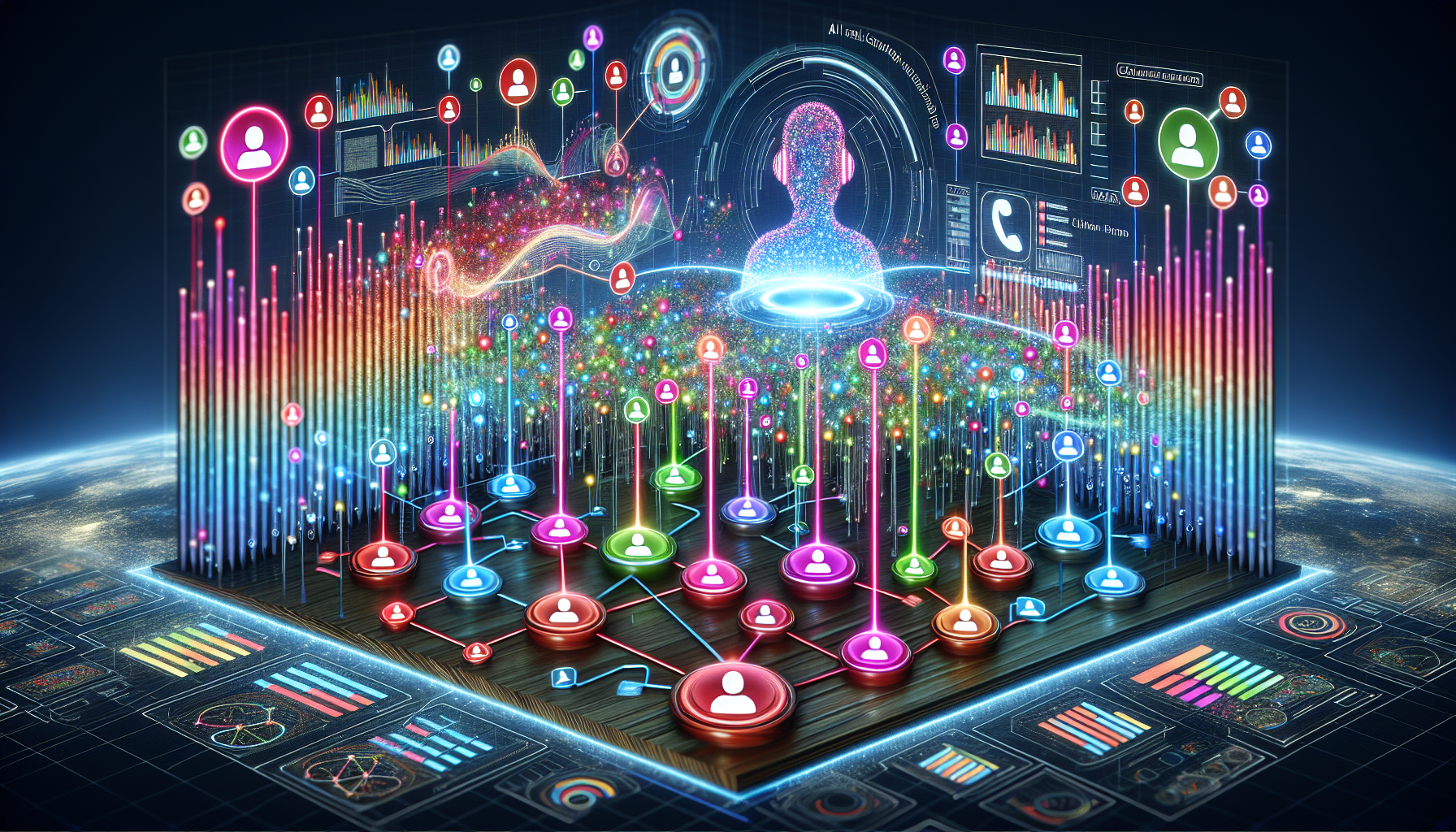 A visual representation of AI-powered call handling system integrated with CRM