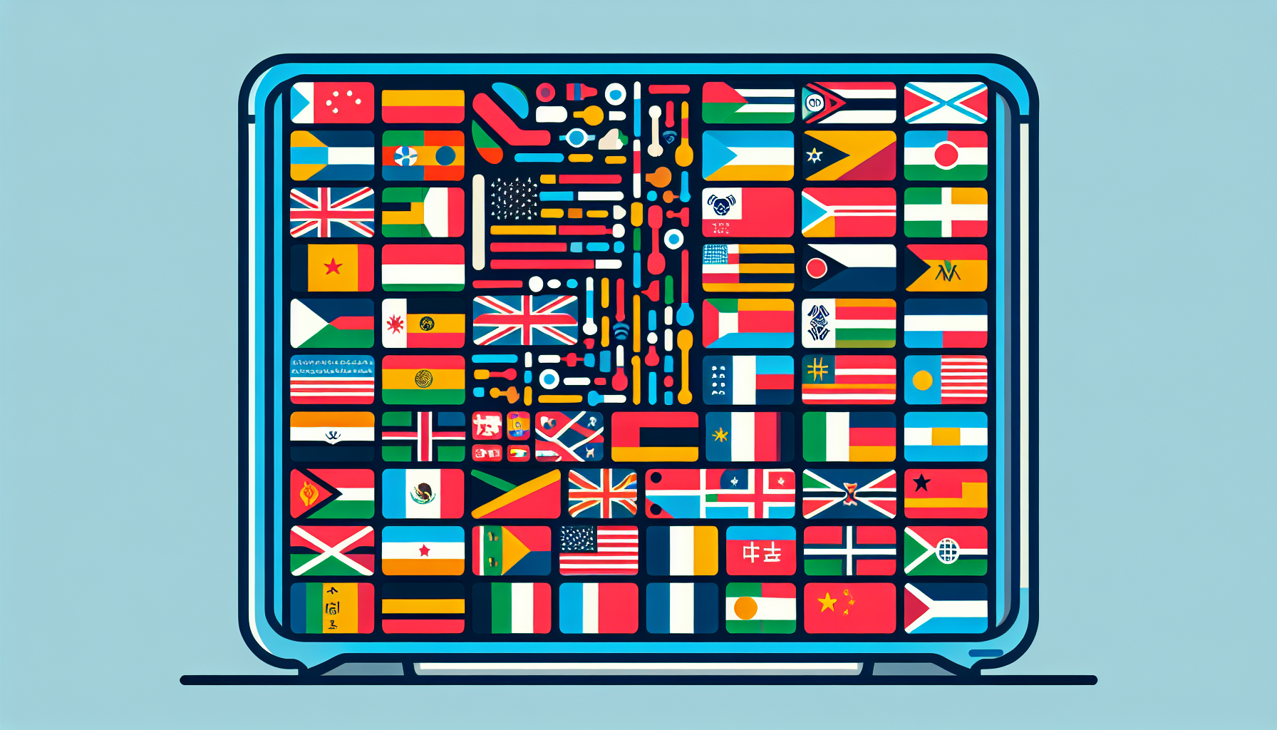 A collage of different national flags, symbolizing the wide range of accents and languages AI receptionists can handle