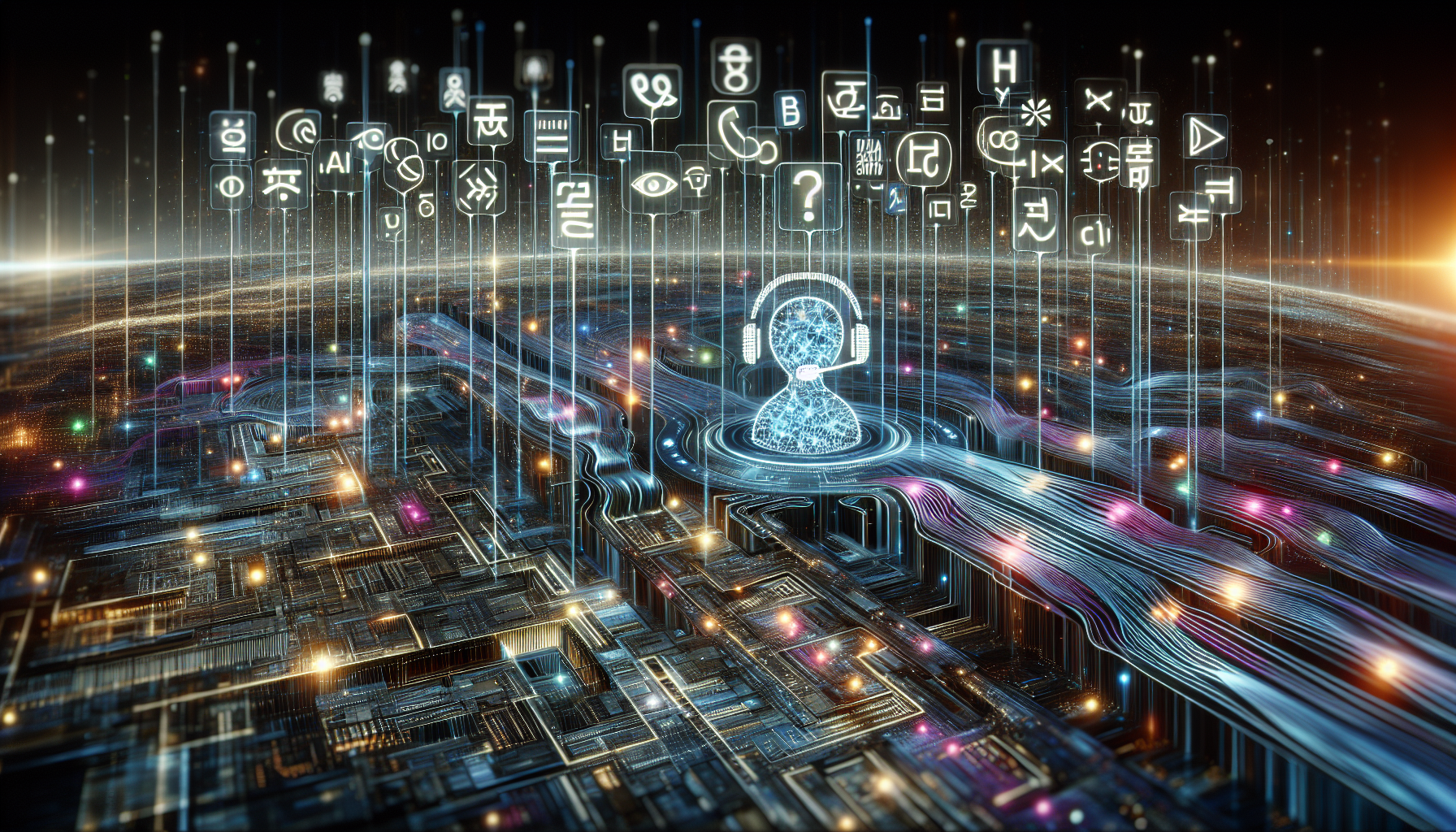 A graphic showing Poly AI receptionist handling multiple calls in different languages