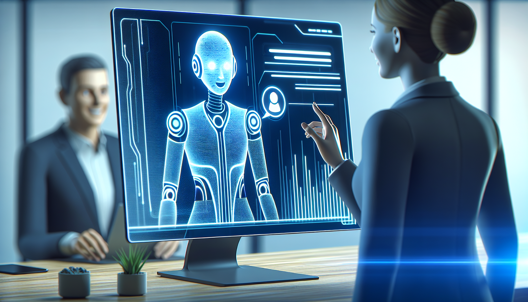 An AI receptionist interacting with a customer on a digital screen