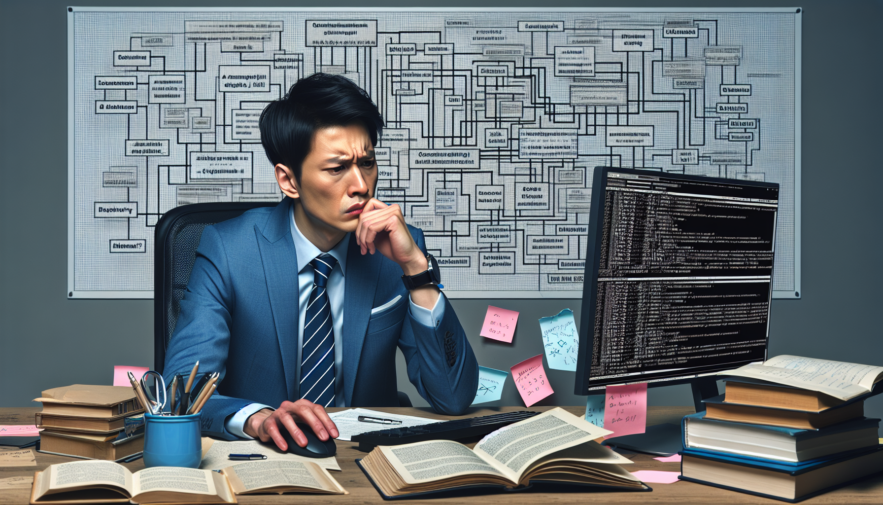 Image of a business professional struggling to understand AI technology