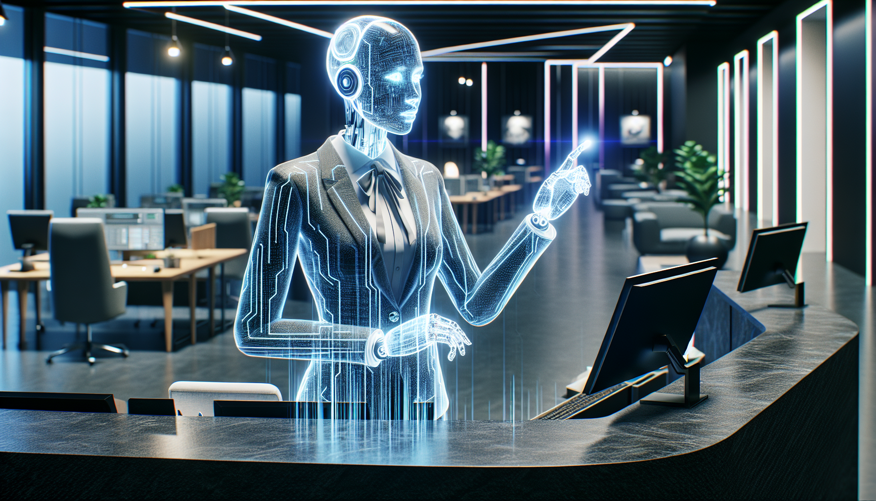 A graphic representation of an AI receptionist at work