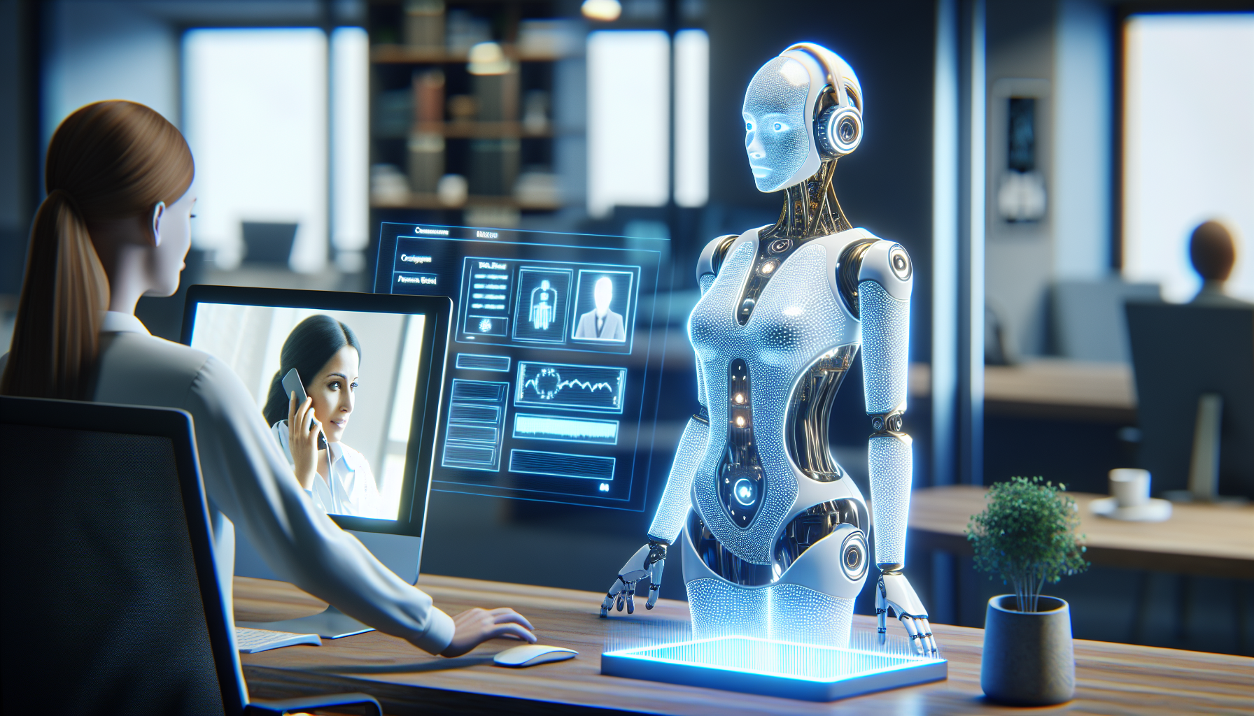 An AI receptionist interacting with a remote worker on a computer screen