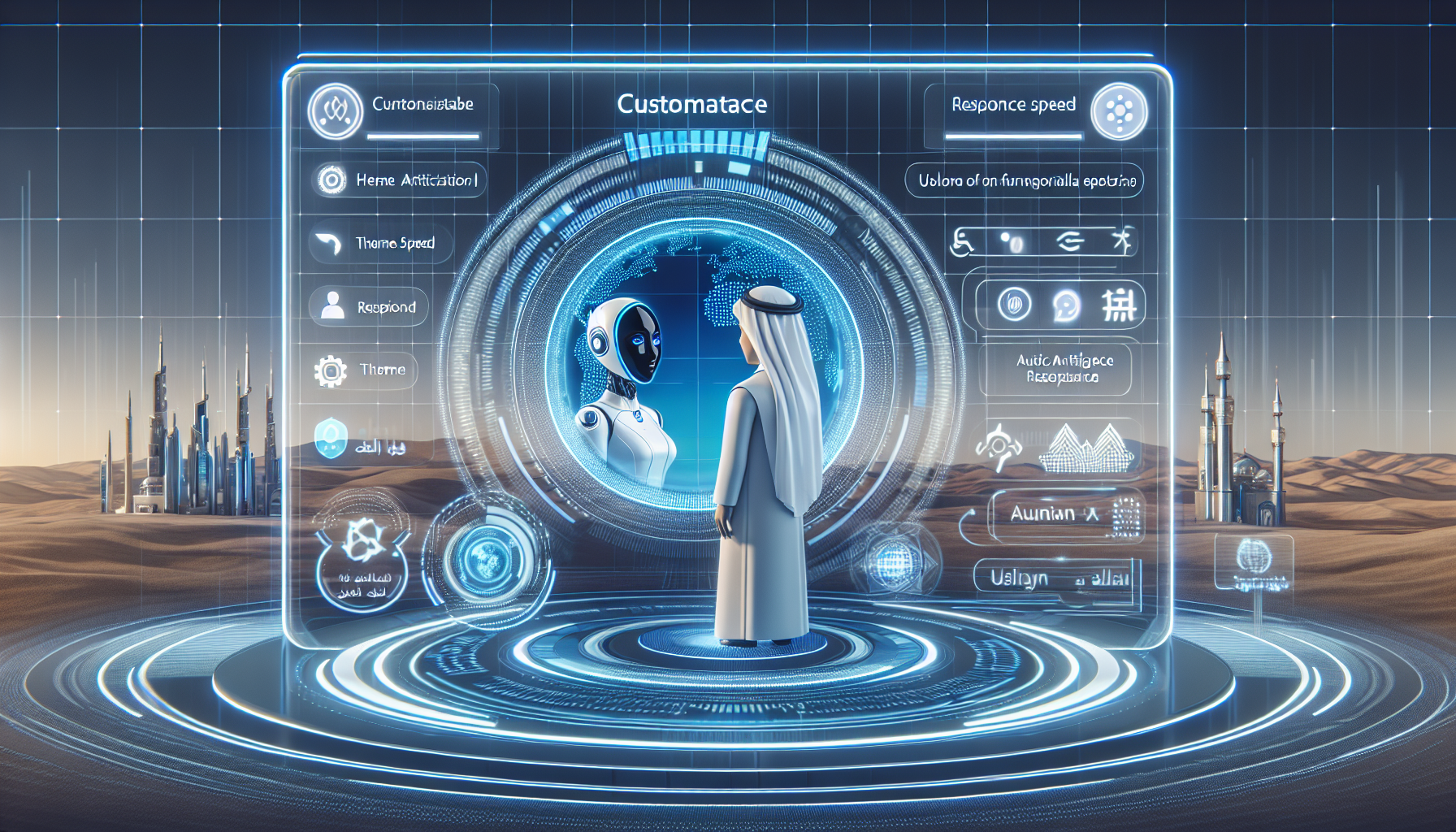 An image of an AI receptionist interacting with a customer in a digital interface, showcasing various customizable settings