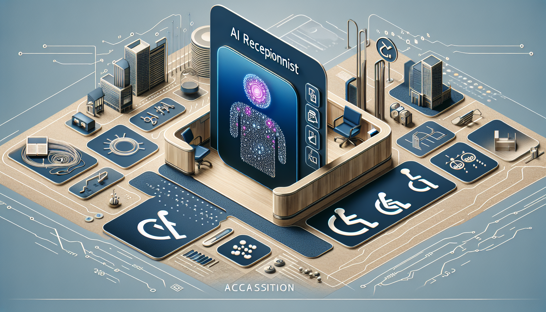 An AI receptionist system with accessibility features highlighted